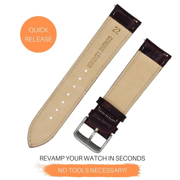 Brown/Red Genuine Leather Watch Band Quick Release 18mm 20mm 22mm - Picture 3 of 4